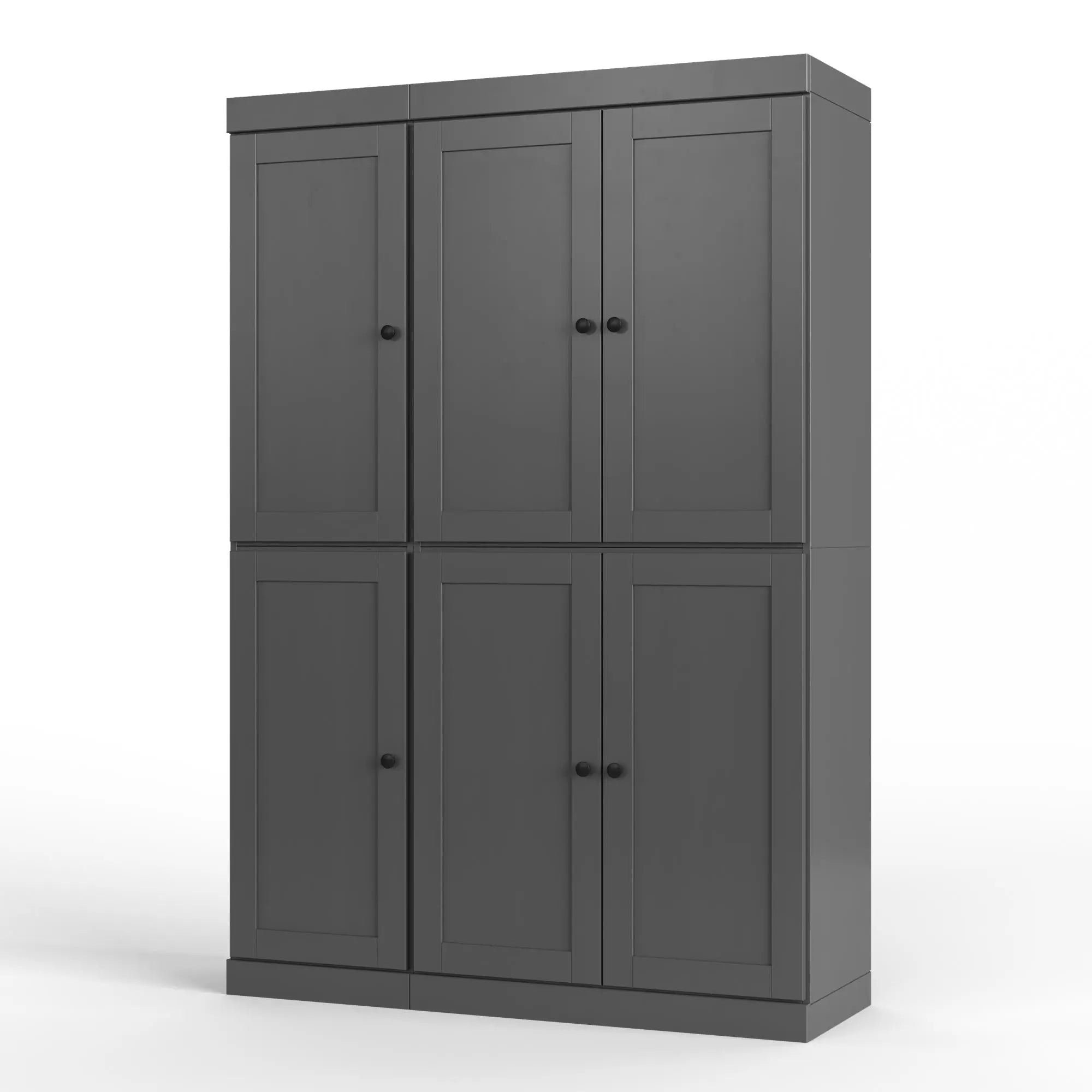 72" Gray Solid Wood Six Door Two Drawer Pantry Or Storage Closet Homeroots Kitchen & Dining