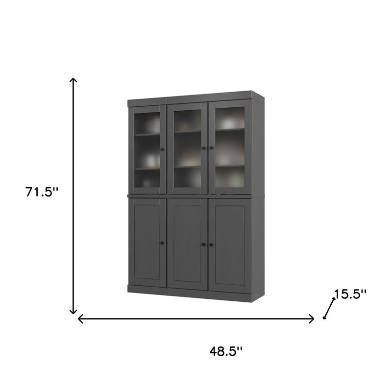 72" Gray Solid Wood Six Door Two Drawer Pantry Or Storage Closet Homeroots Kitchen & Dining