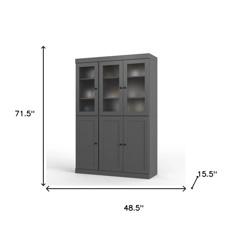 72" Gray Solid Wood Six Door Two Drawer Pantry Or Storage Closet Homeroots Kitchen & Dining