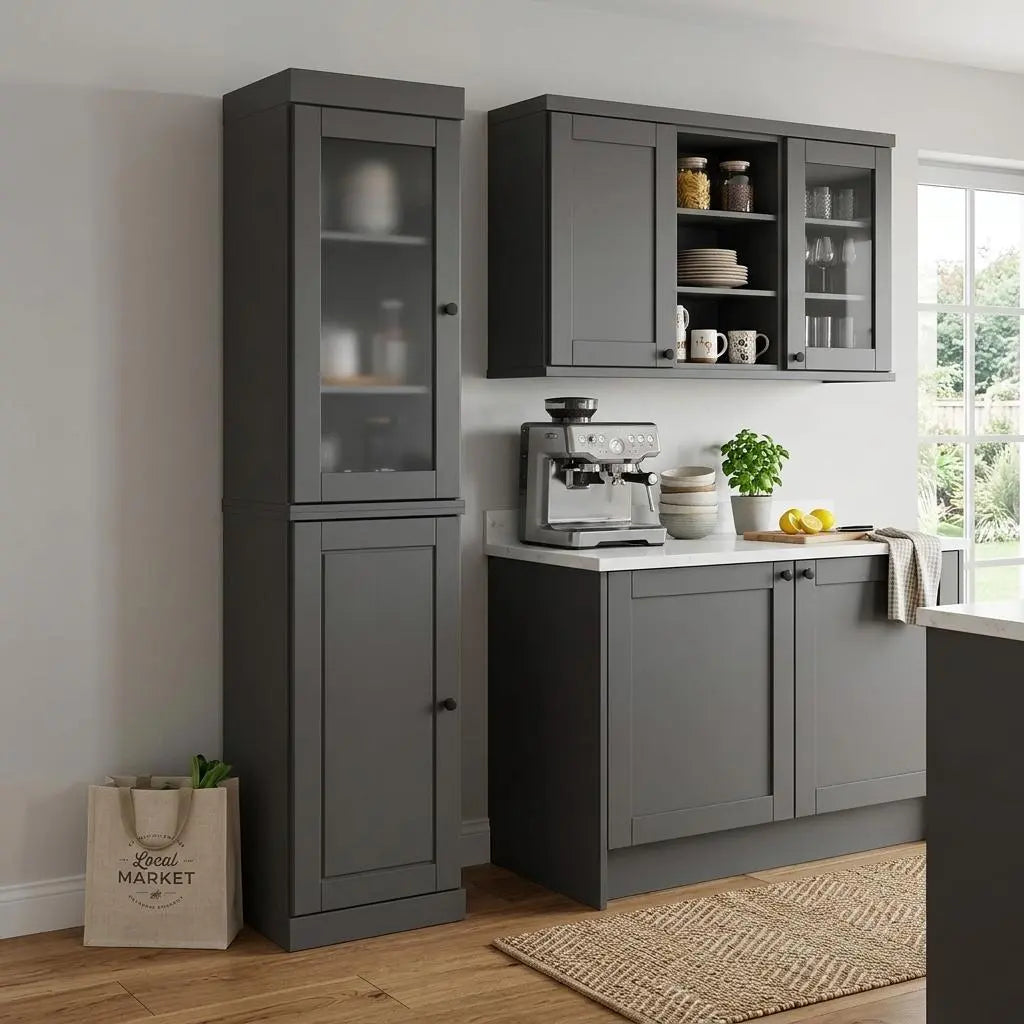 72" Gray Solid Wood Two Door Pantry Or Storage Closet Homeroots Kitchen & Dining