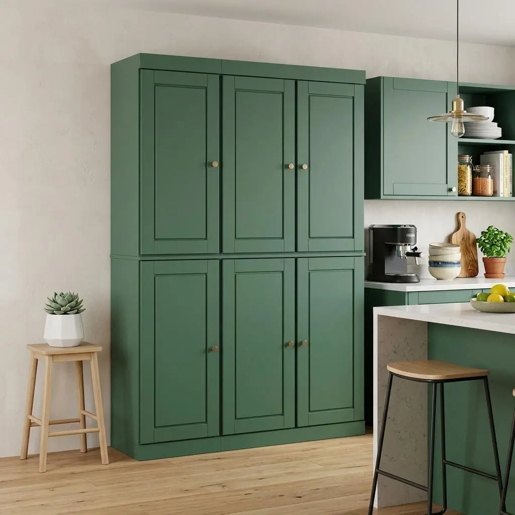 72" Green Solid Wood 8 Pantry Or Storage Closet Homeroots Kitchen & Dining