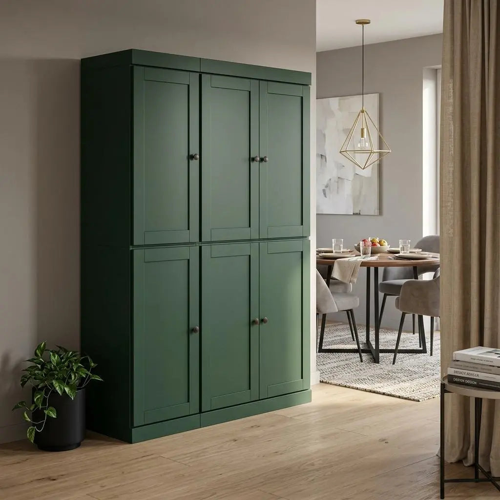 72" Green Solid Wood 8 Pantry Or Storage Closet Homeroots Kitchen & Dining