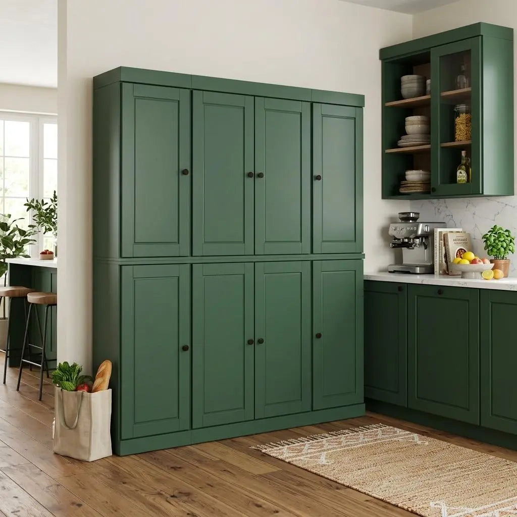 72" Green Solid Wood 8 Pantry Or Storage Closet Homeroots Kitchen & Dining