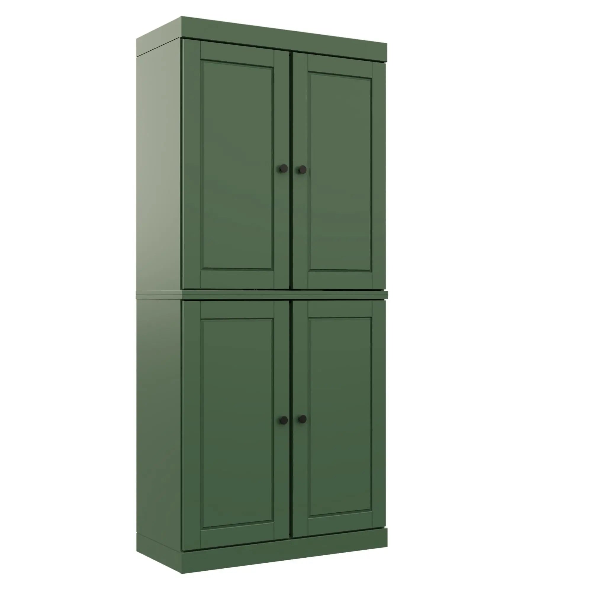 72" Green Solid Wood Adjustable Six Tier Library Bookcase with Four Doors Homeroots Office