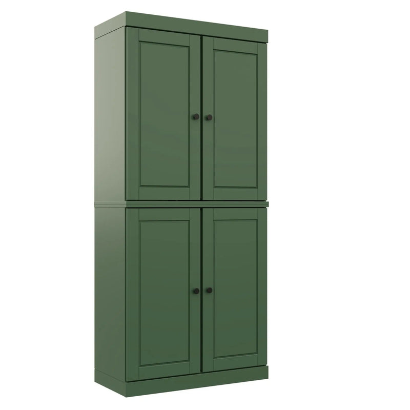 72" Green Solid Wood Adjustable Six Tier Library Bookcase with Four Doors Homeroots Office