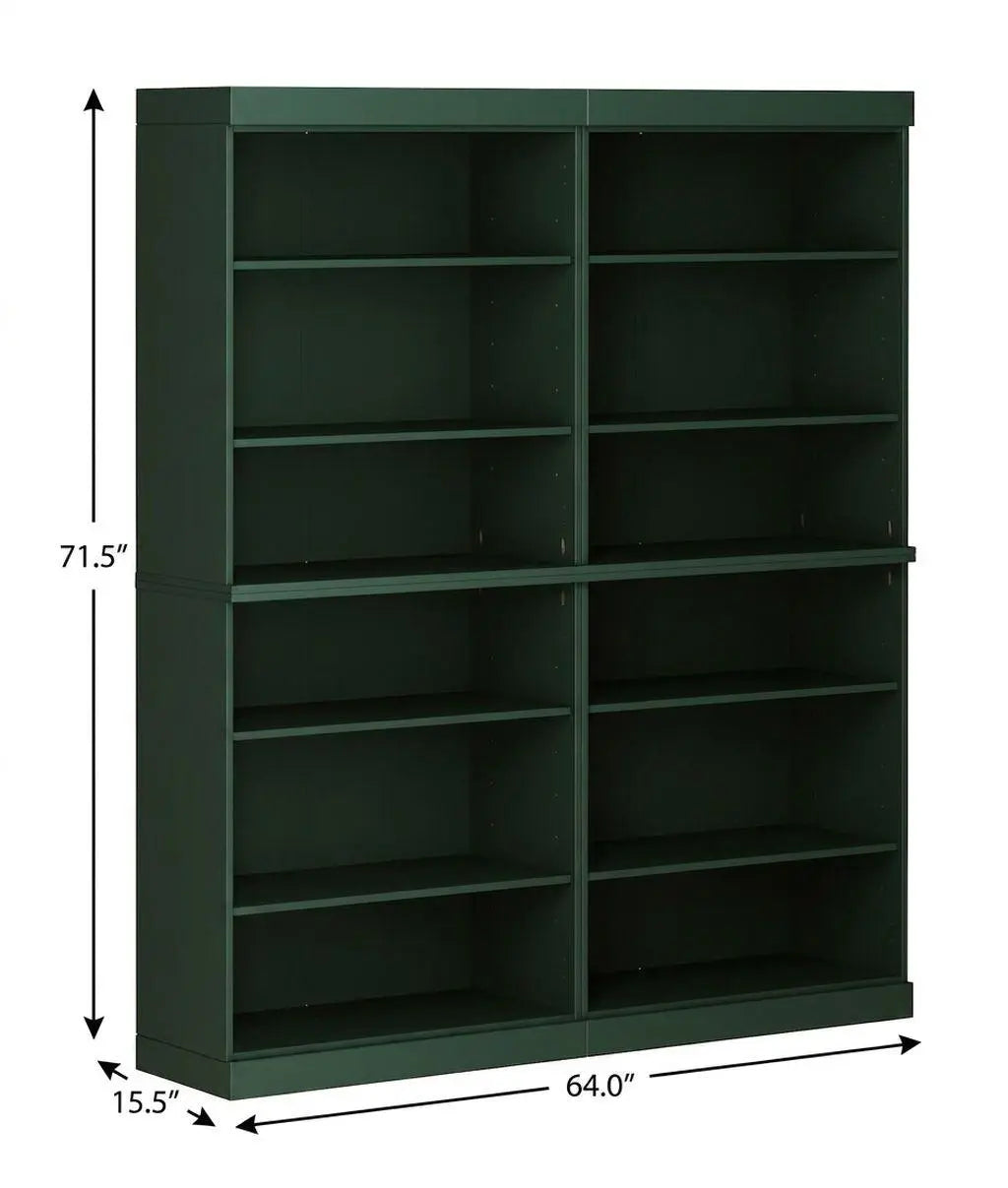 72" Green Solid Wood Adjustable Twelve Tier Library Bookcase Homeroots Office