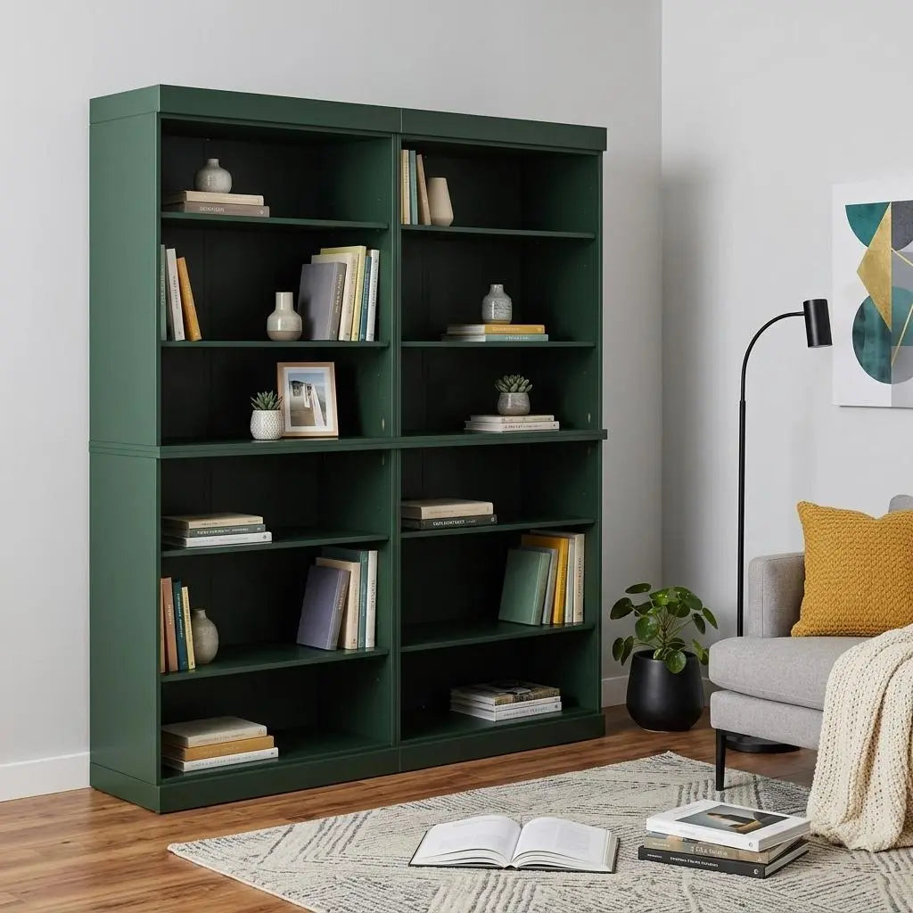 72" Green Solid Wood Adjustable Twelve Tier Library Bookcase Homeroots Office
