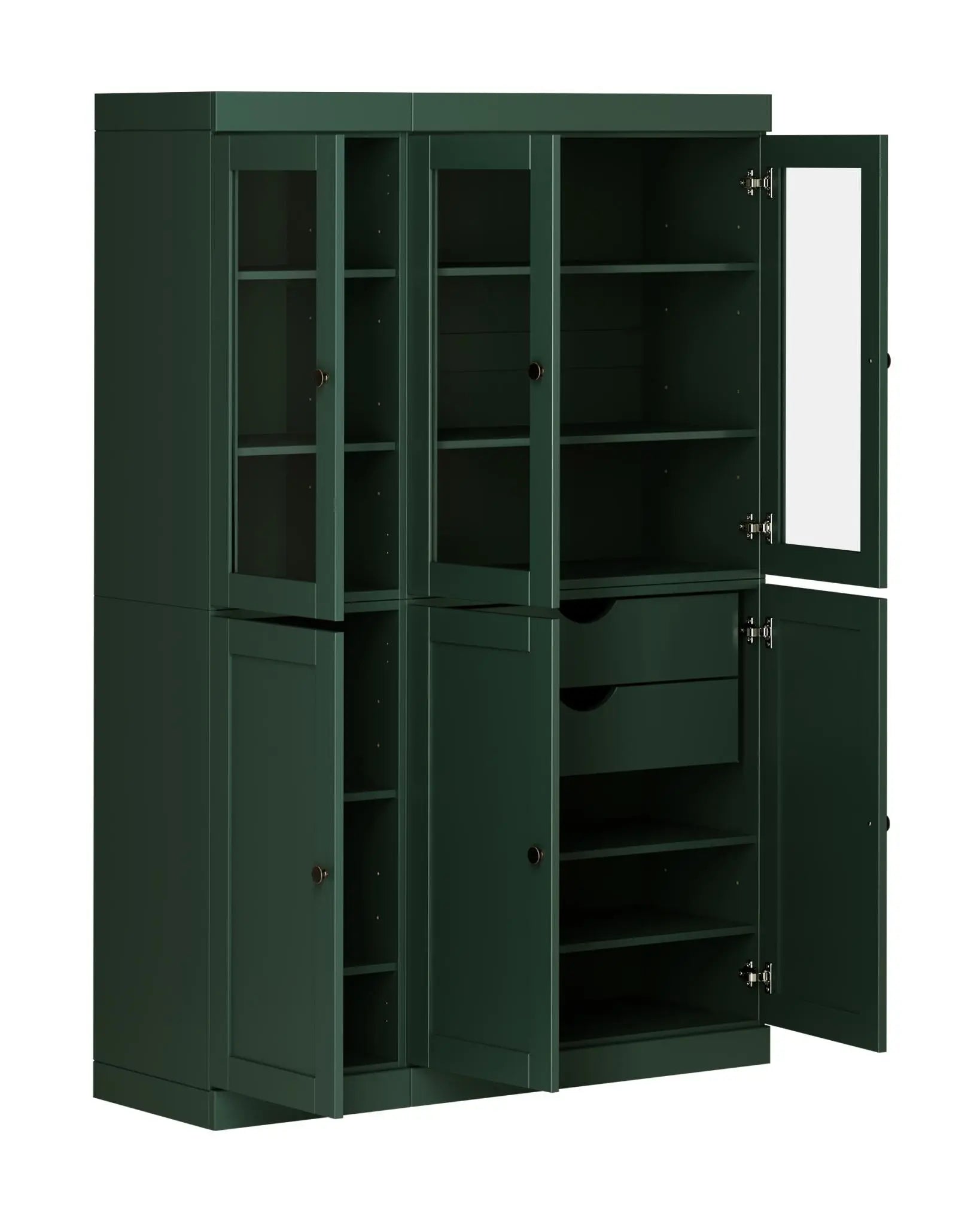 72" Green Solid Wood Six Door Two Drawer Pantry Or Storage Closet Homeroots Kitchen & Dining