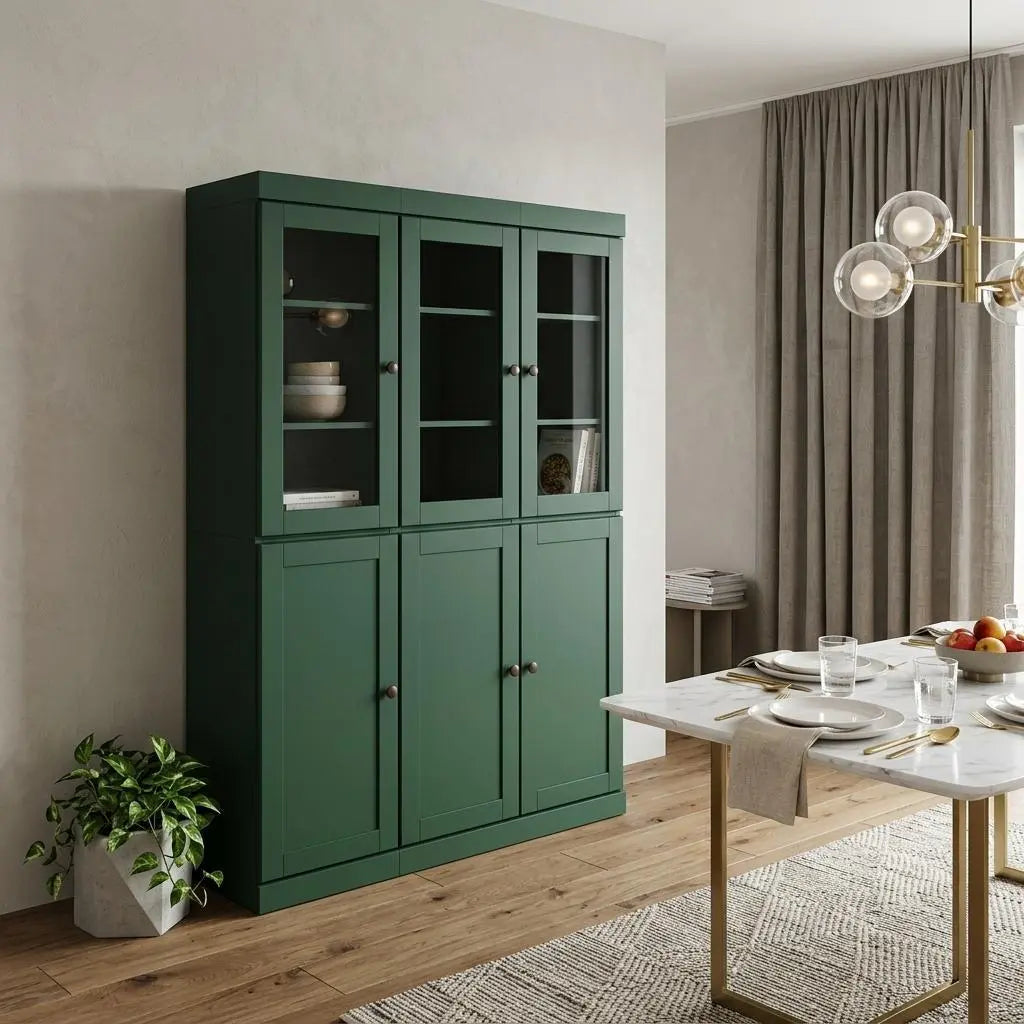 72" Green Solid Wood Six Door Two Drawer Pantry Or Storage Closet Homeroots Kitchen & Dining