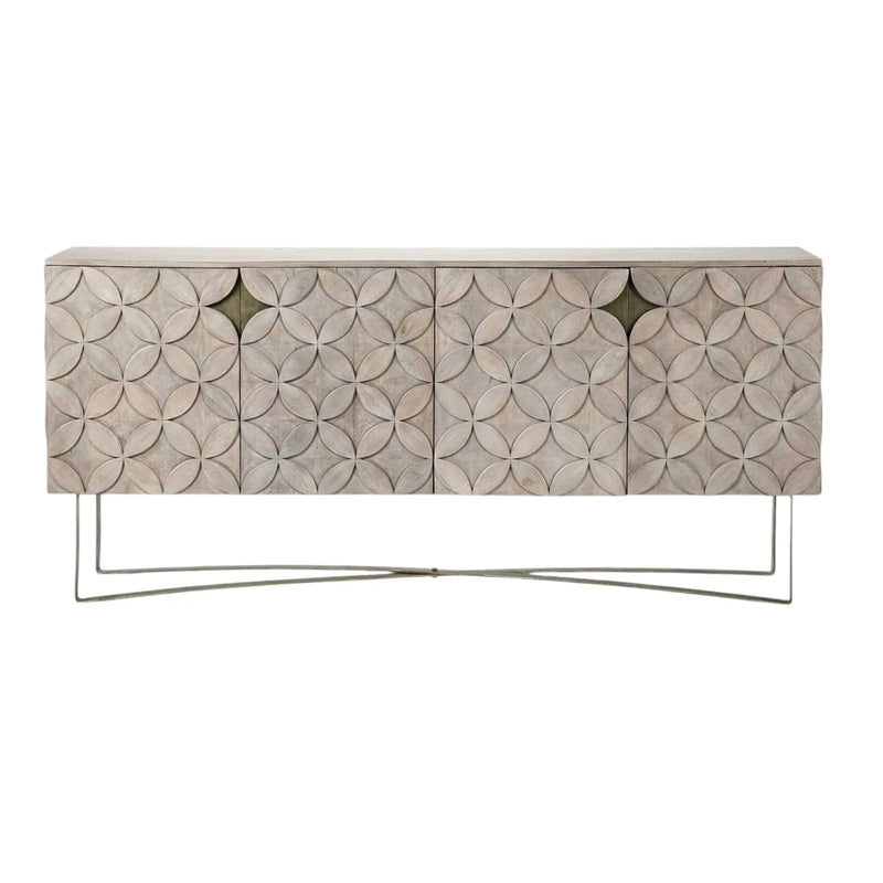 72" Light Brown Solid Wood Sideboard with Four Doors Homeroots Kitchen & Dining