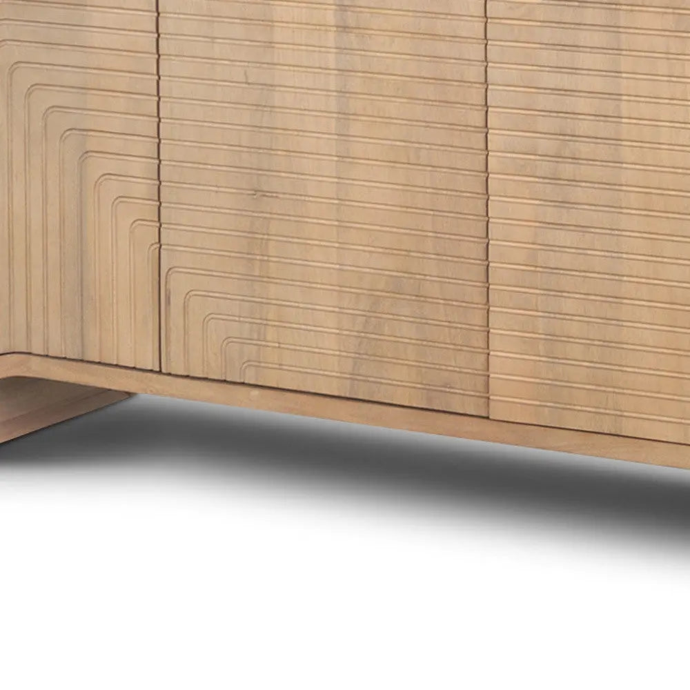 72" Natural Solid Wood Ribbed Texture Sideboard With Four Doors Homeroots Kitchen & Dining