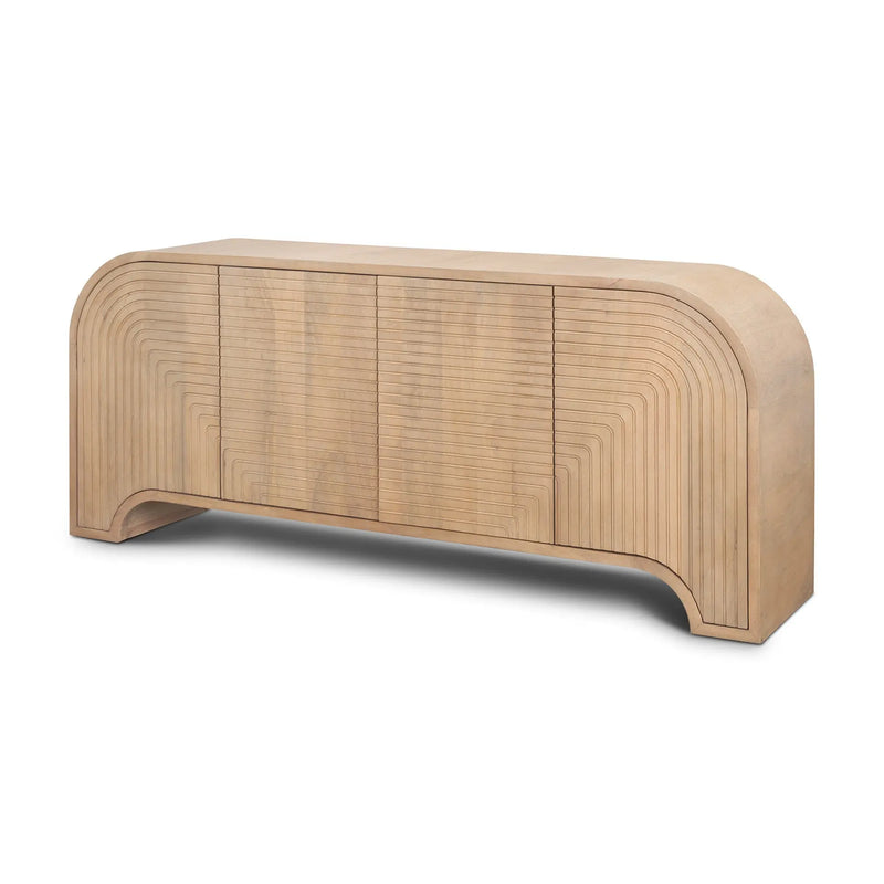72" Natural Solid Wood Ribbed Texture Sideboard With Four Doors Homeroots Kitchen & Dining