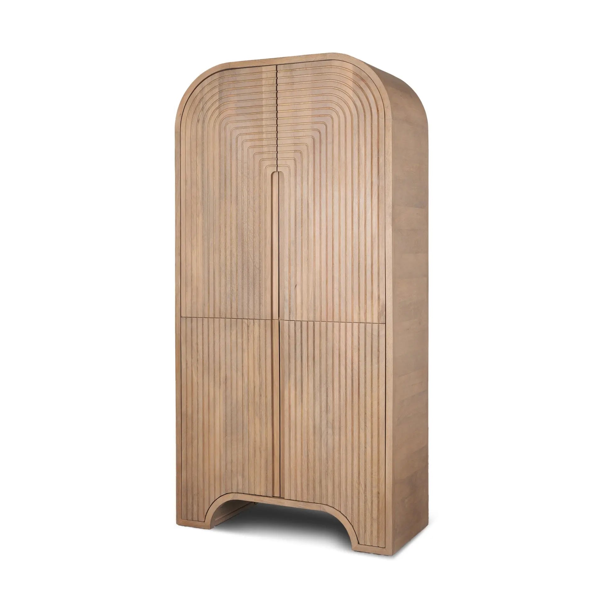 72" Natural Solid Wood Textured Door Arched Cabinet With Four Doors Homeroots Kitchen & Dining
