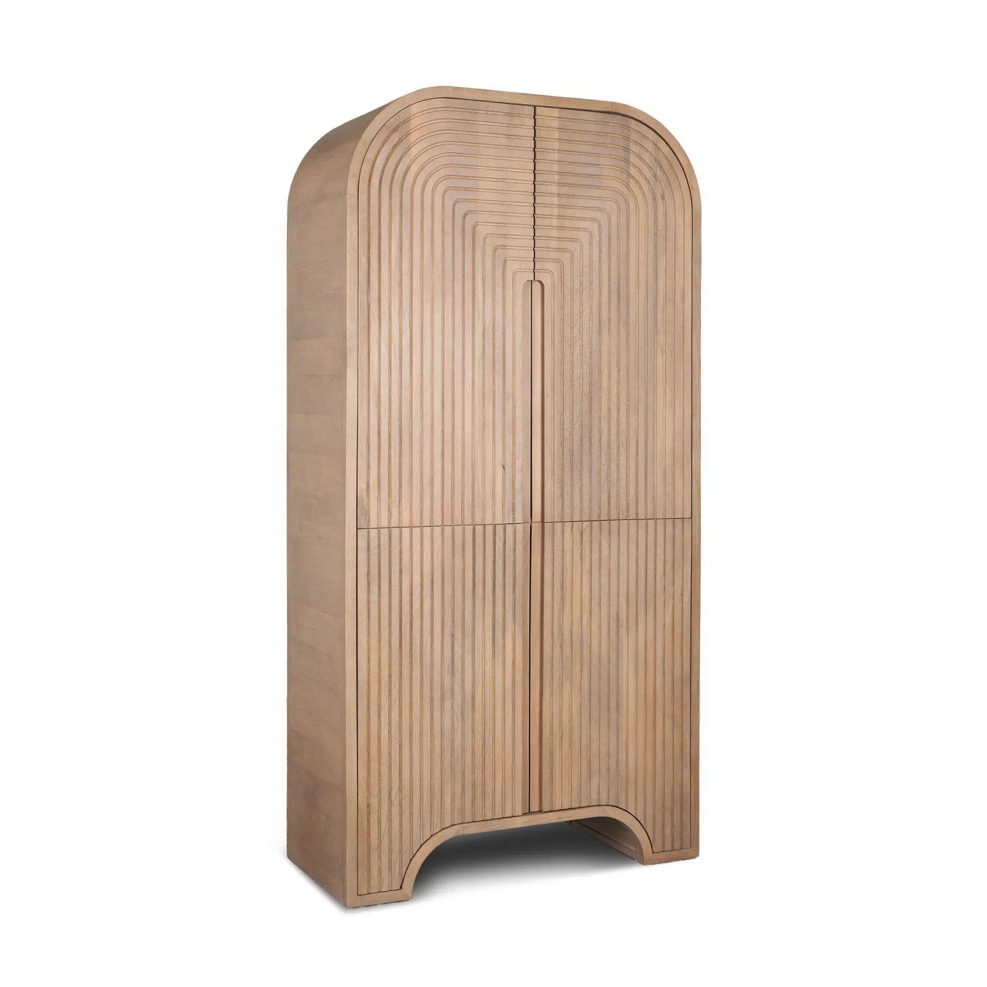 72" Natural Solid Wood Textured Door Arched Cabinet With Four Doors Homeroots Kitchen & Dining