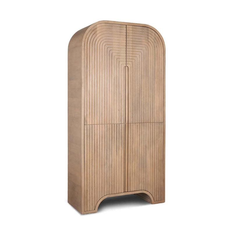 72" Natural Solid Wood Textured Door Arched Cabinet With Four Doors Homeroots Kitchen & Dining