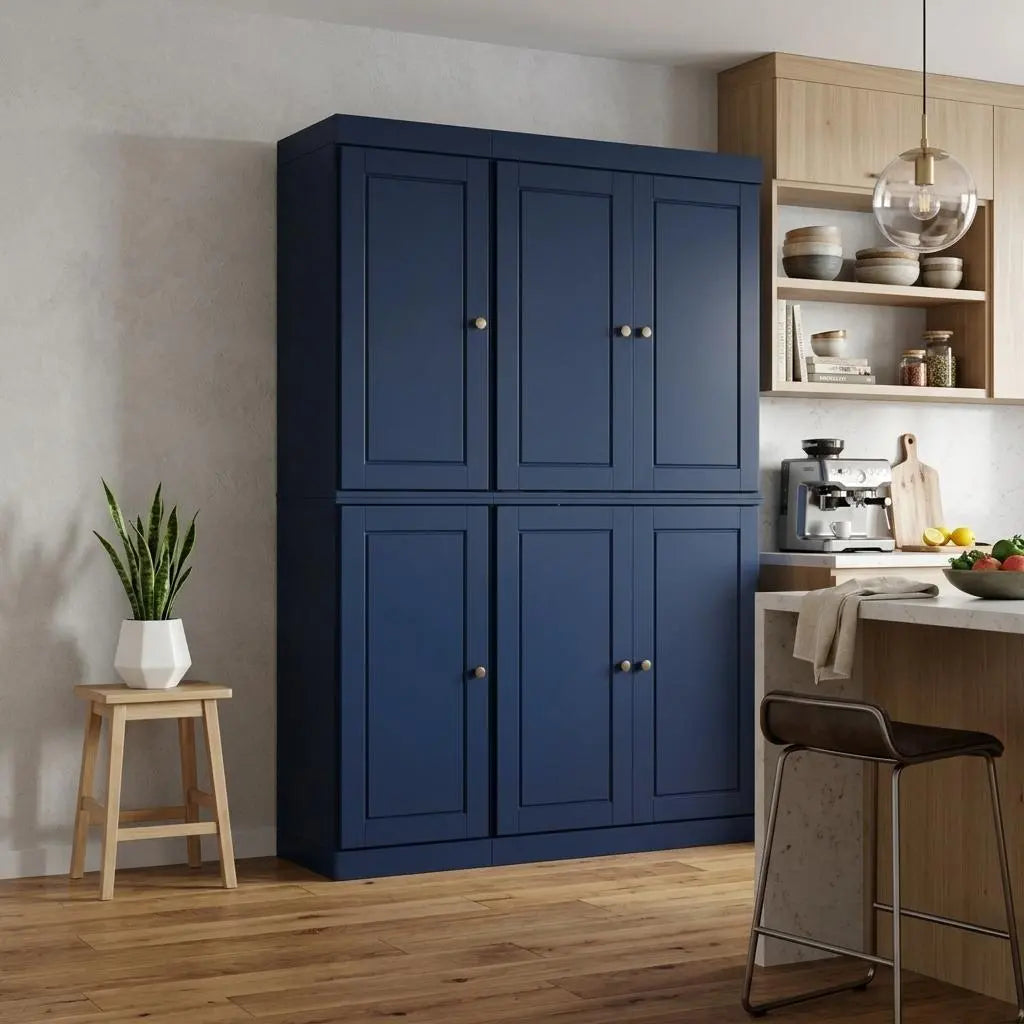 72" Navy Blue Solid Wood 8 Pantry Or Storage Closet Homeroots Kitchen & Dining