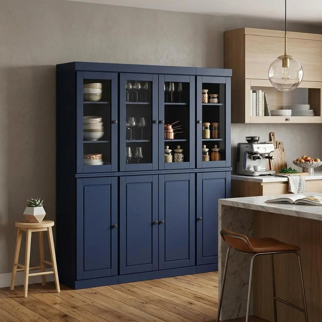 72" Navy Blue Solid Wood 8 Pantry Or Storage Closet Homeroots Kitchen & Dining