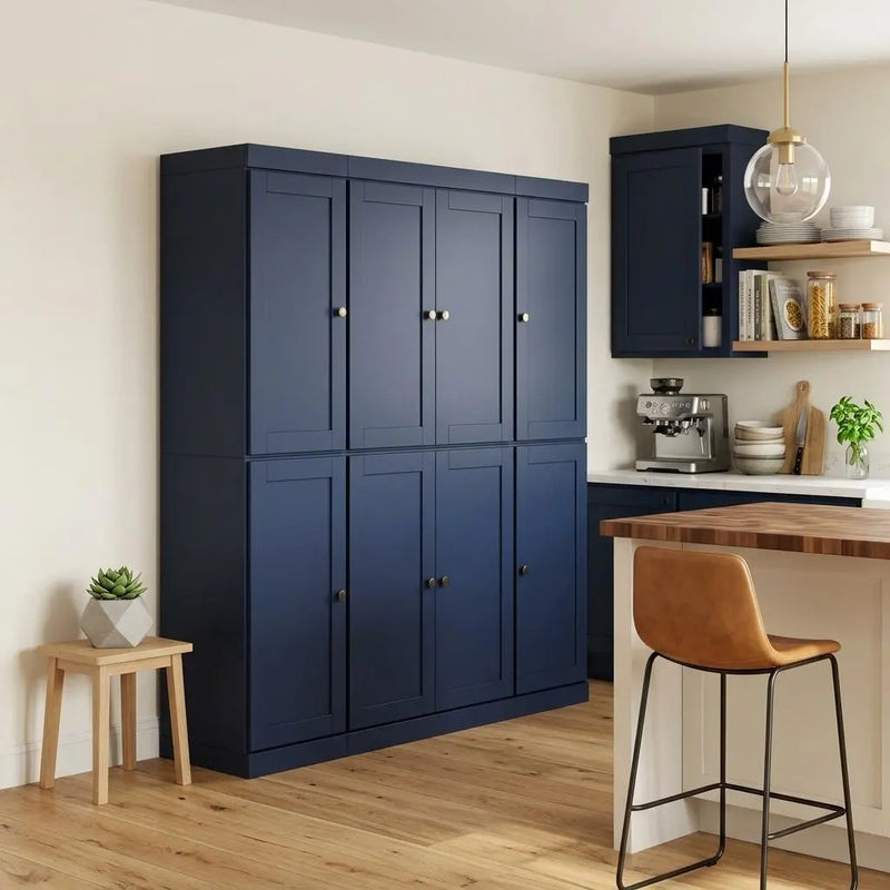 72" Navy Blue Solid Wood 8 Pantry Or Storage Closet Homeroots Kitchen & Dining