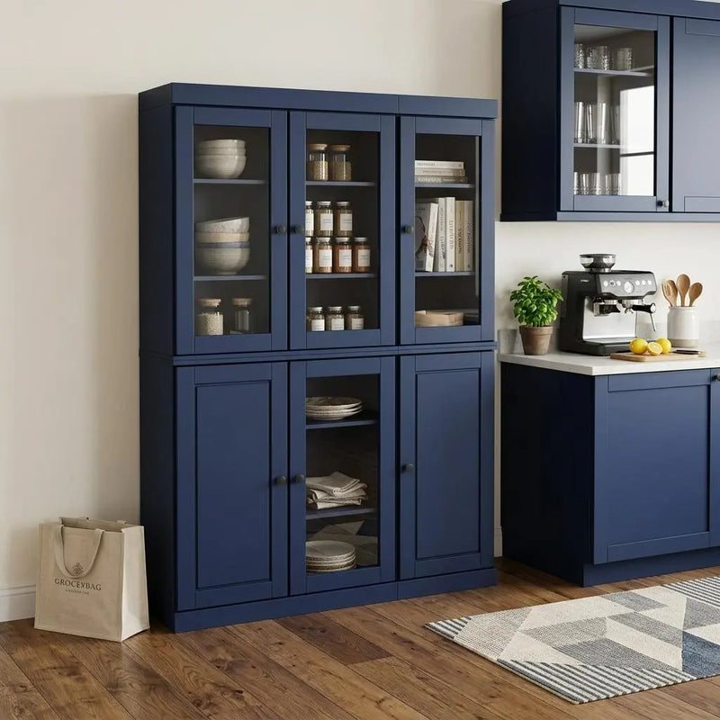 72" Navy Blue Solid Wood 8 Pantry Or Storage Closet Homeroots Kitchen & Dining