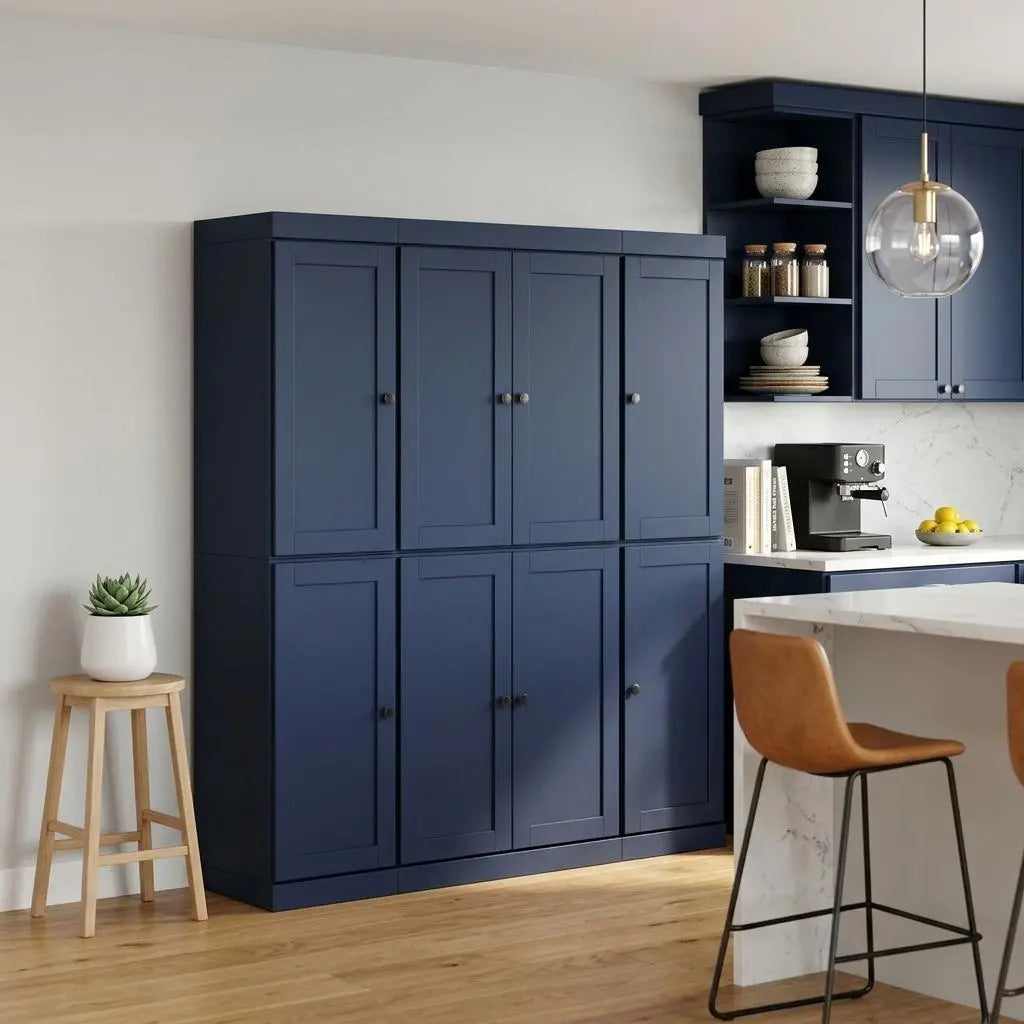 72" Navy Blue Solid Wood 8 Two Drawer Pantry Or Storage Closet Homeroots Kitchen & Dining