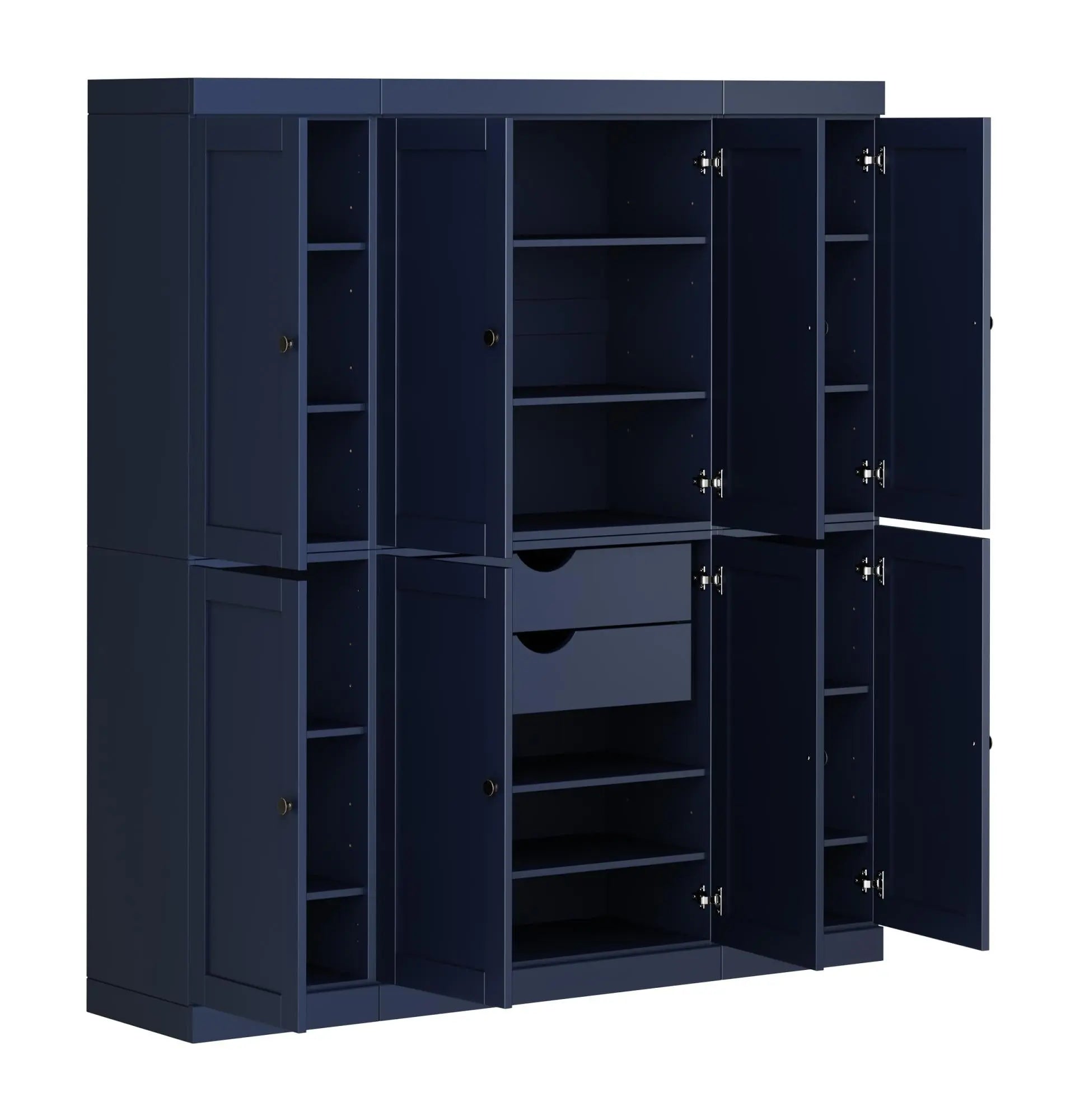 72" Navy Blue Solid Wood 8 Two Drawer Pantry Or Storage Closet Homeroots Kitchen & Dining