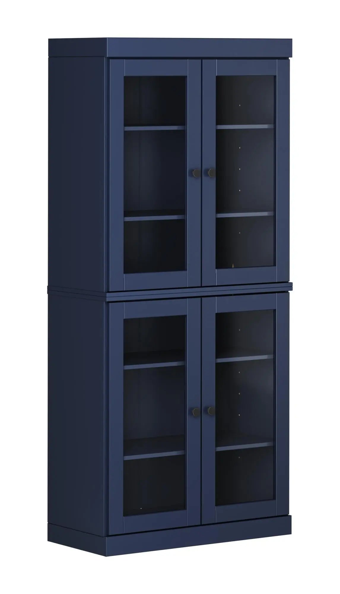 72" Navy Blue Solid Wood Adjustable Six Tier Library Bookcase with Four Doors Homeroots Office