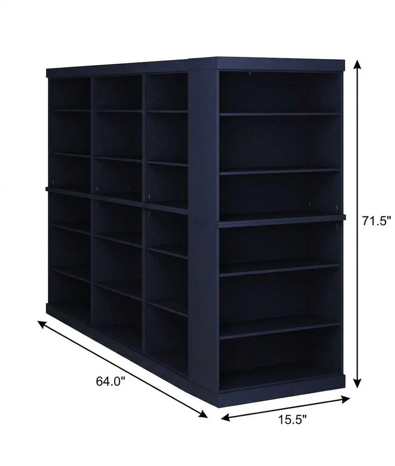 72" Navy Blue Solid Wood Adjustable Twelve Tier Library Bookcase Homeroots Office