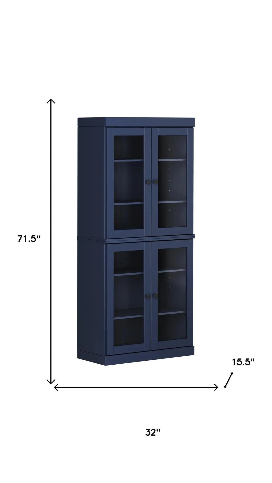72" Navy Blue Solid Wood Four Door Pantry Or Storage Closet Homeroots Kitchen & Dining