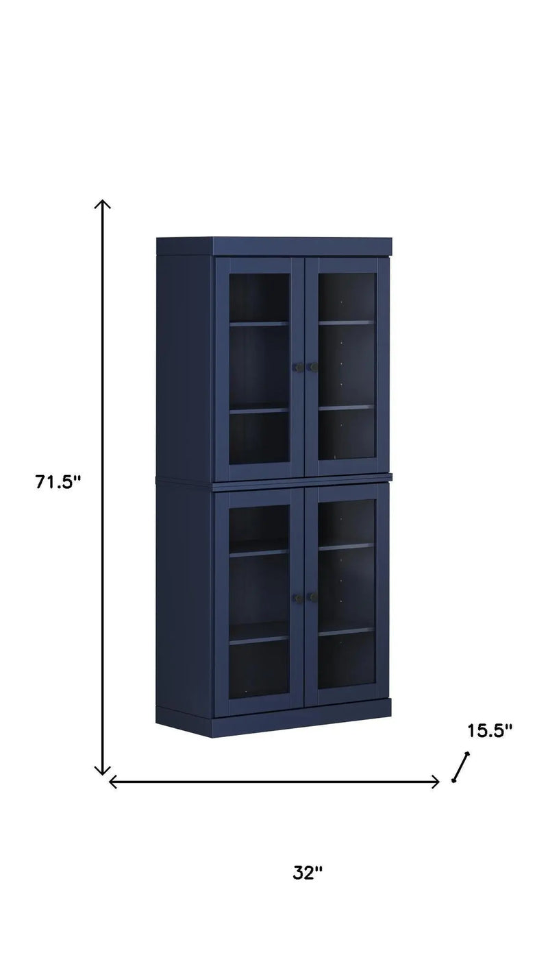 72" Navy Blue Solid Wood Four Door Pantry Or Storage Closet Homeroots Kitchen & Dining