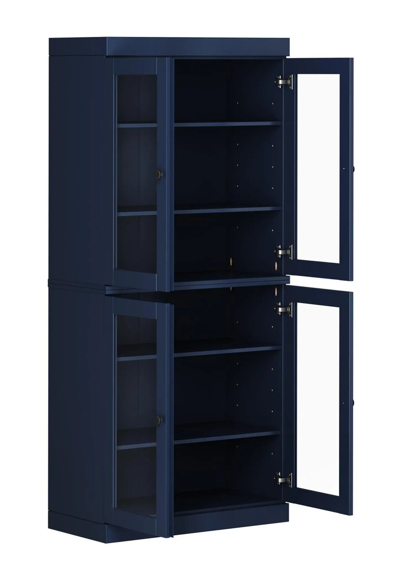 72" Navy Blue Solid Wood Four Door Pantry Or Storage Closet Homeroots Kitchen & Dining