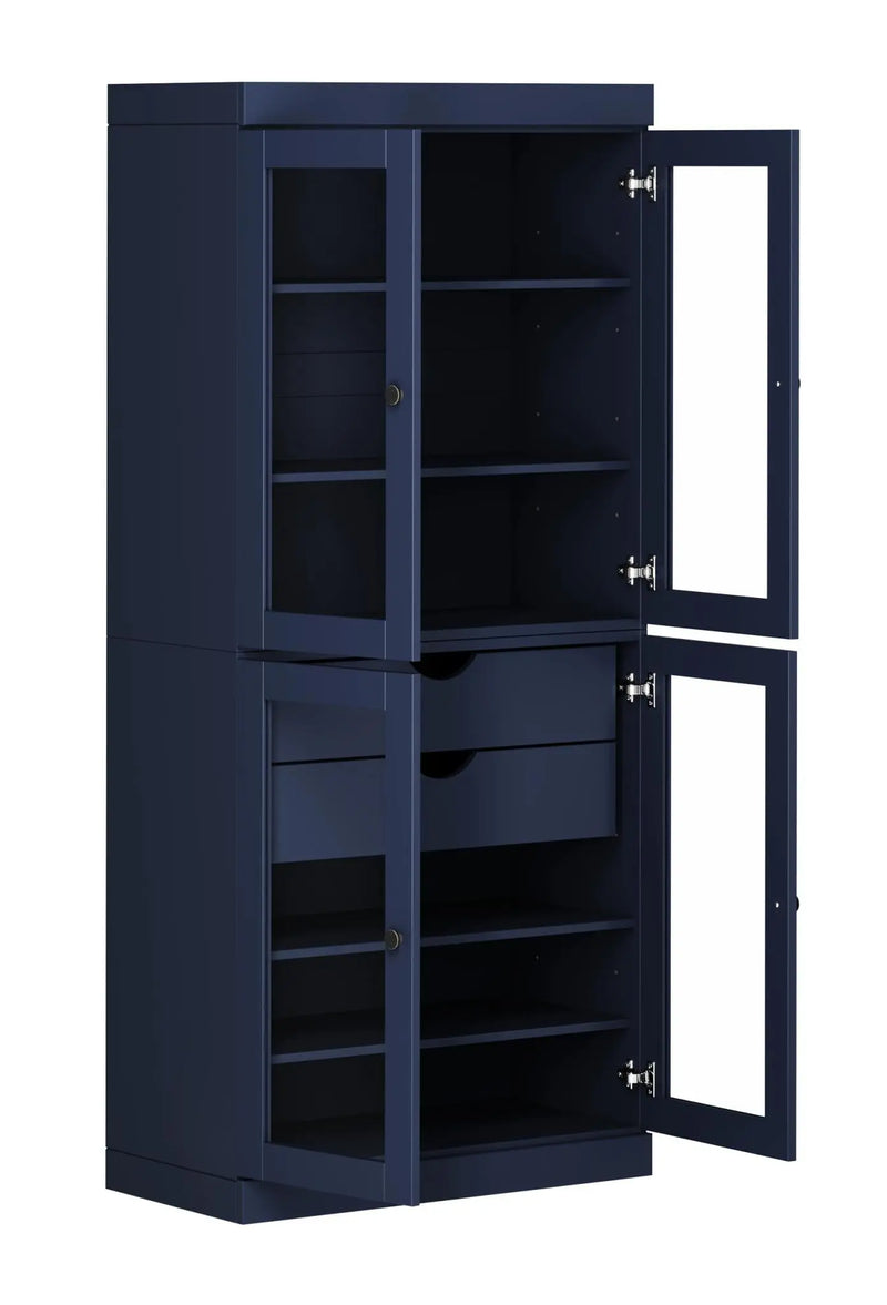 72" Navy Blue Solid Wood Four Door Two Drawer Pantry Or Storage Closet Homeroots Kitchen & Dining