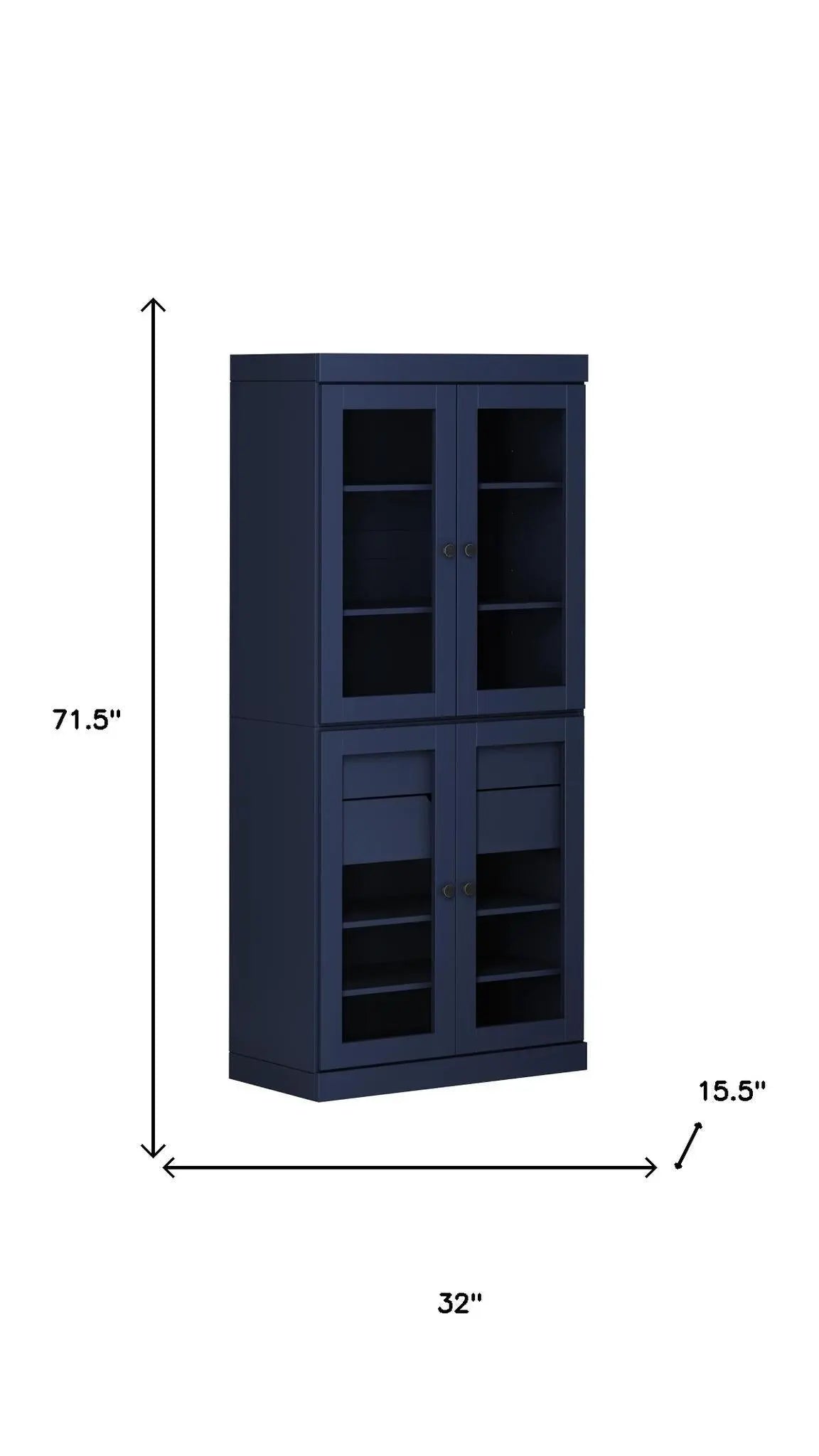 72" Navy Blue Solid Wood Four Door Two Drawer Pantry Or Storage Closet Homeroots Kitchen & Dining