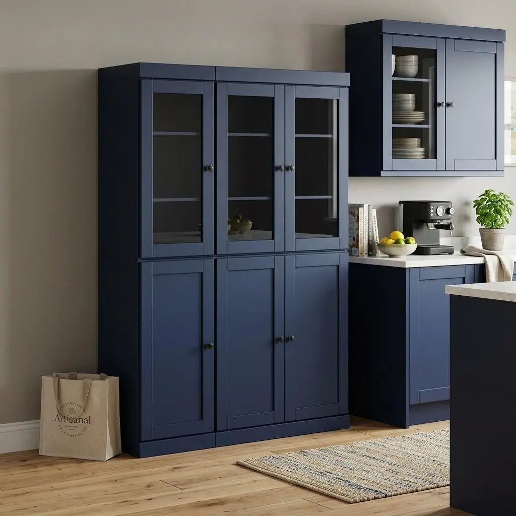 72" Navy Blue Solid Wood Six Door Pantry Or Storage Closet Homeroots Kitchen & Dining