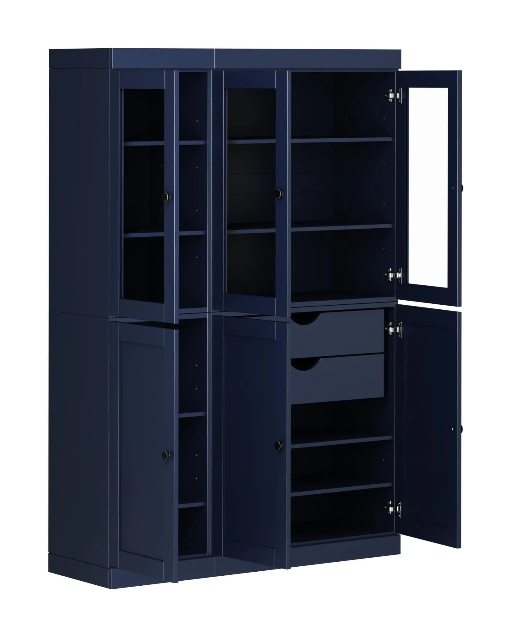 72" Navy Blue Solid Wood Six Door Two Drawer Pantry Or Storage Closet Homeroots Kitchen & Dining
