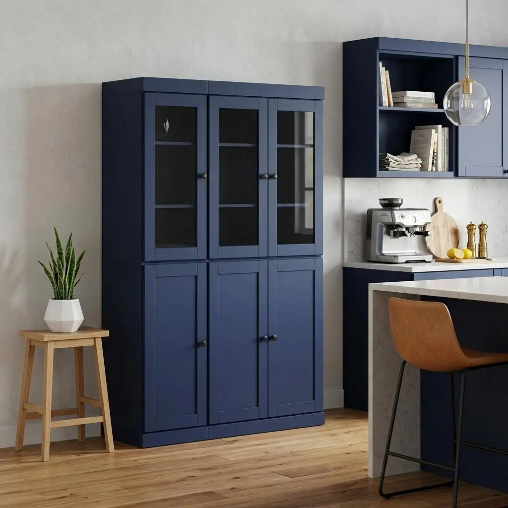 72" Navy Blue Solid Wood Six Door Two Drawer Pantry Or Storage Closet Homeroots Kitchen & Dining