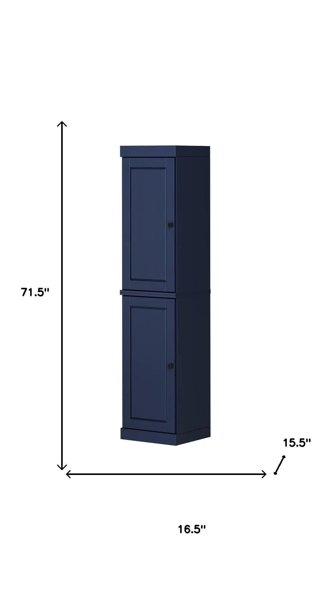 72" Navy Blue Solid Wood Two Door Pantry Or Storage Closet Homeroots Kitchen & Dining