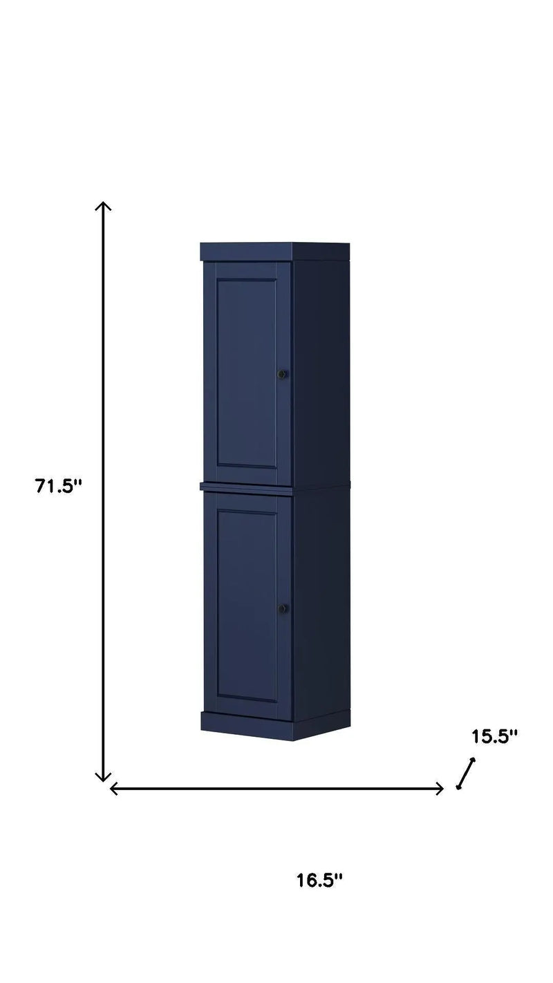 72" Navy Blue Solid Wood Two Door Pantry Or Storage Closet Homeroots Kitchen & Dining