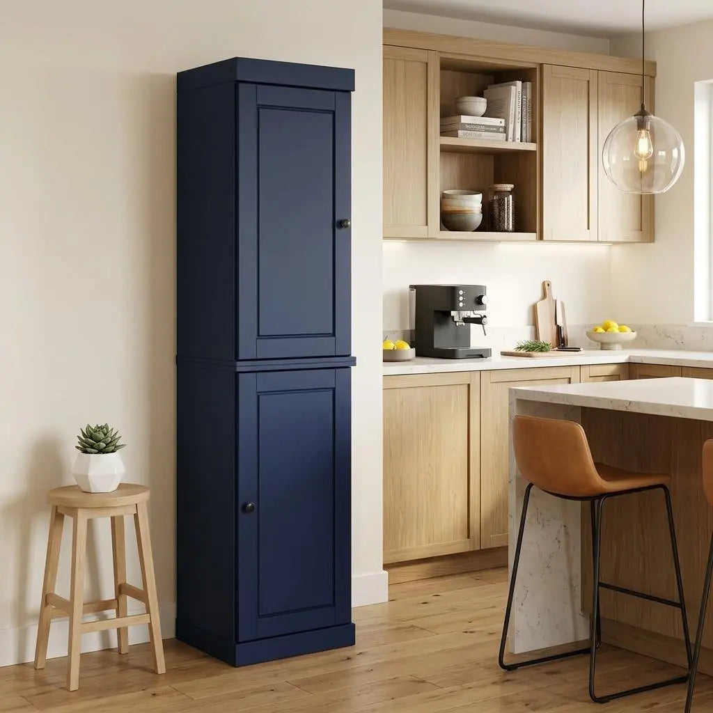 72" Navy Blue Solid Wood Two Door Pantry Or Storage Closet Homeroots Kitchen & Dining