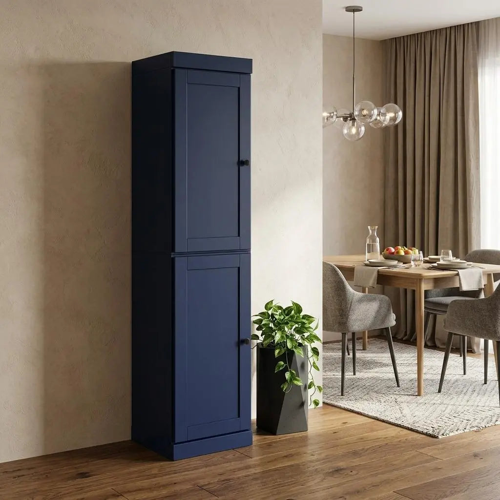 72" Navy Blue Solid Wood Two Door Pantry Or Storage Closet Homeroots Kitchen & Dining