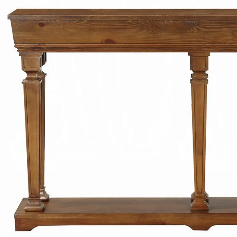 72" Oak Wood Floor Shelf Console Table With Shelf Homeroots Living Room