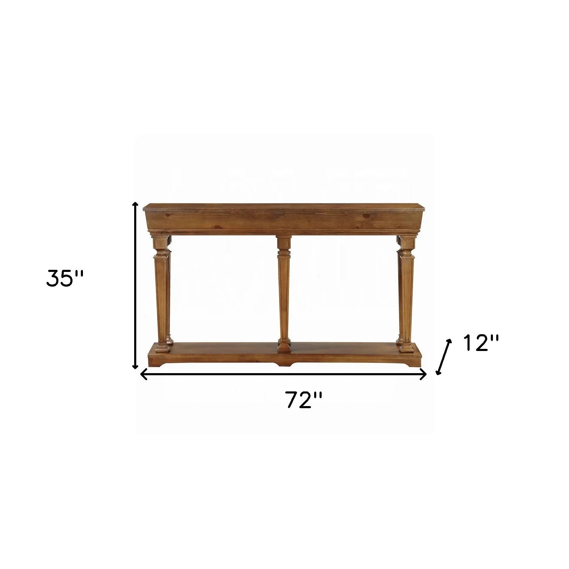 72" Oak Wood Floor Shelf Console Table With Shelf Homeroots Living Room
