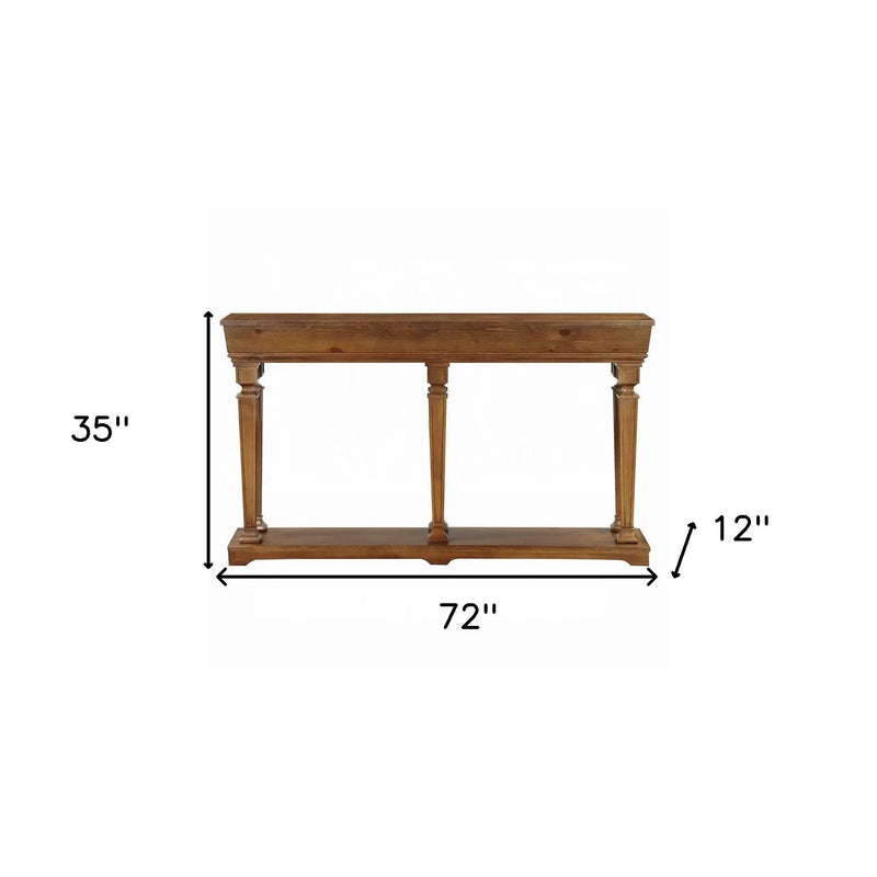 72" Oak Wood Floor Shelf Console Table With Shelf Homeroots Living Room