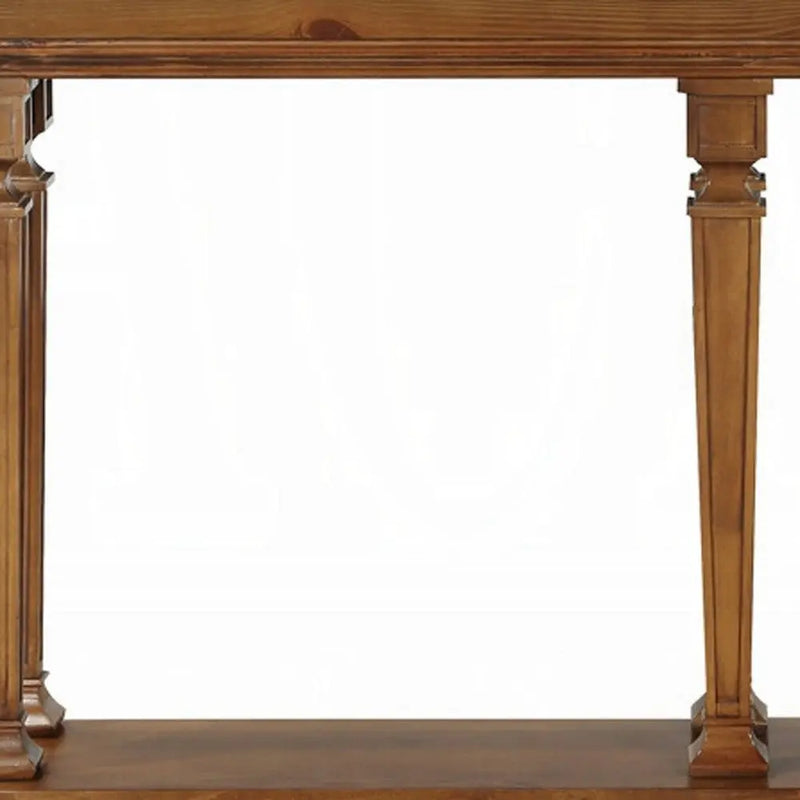 72" Oak Wood Floor Shelf Console Table With Shelf Homeroots Living Room