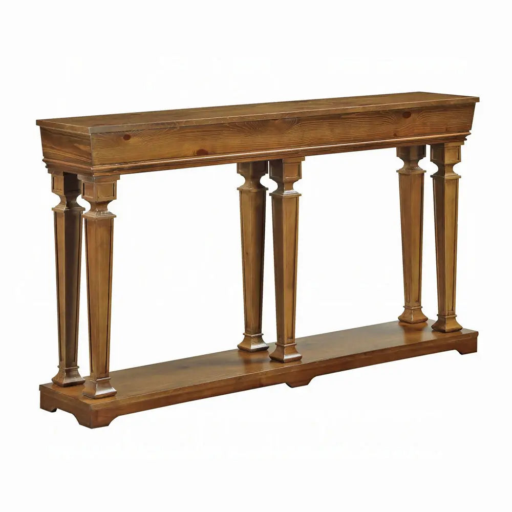 72" Oak Wood Floor Shelf Console Table With Shelf Homeroots Living Room
