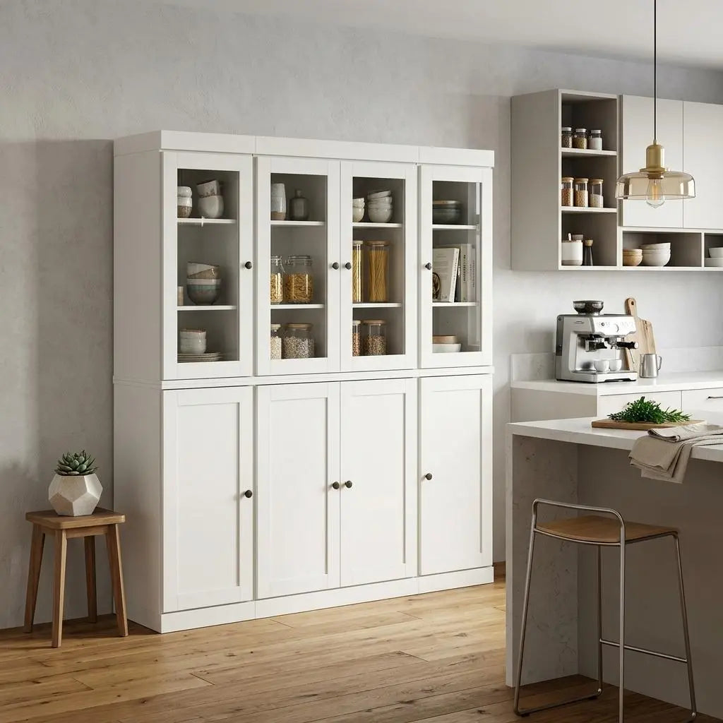 72" Off White Solid Wood 8 Pantry Or Storage Closet Homeroots Kitchen & Dining