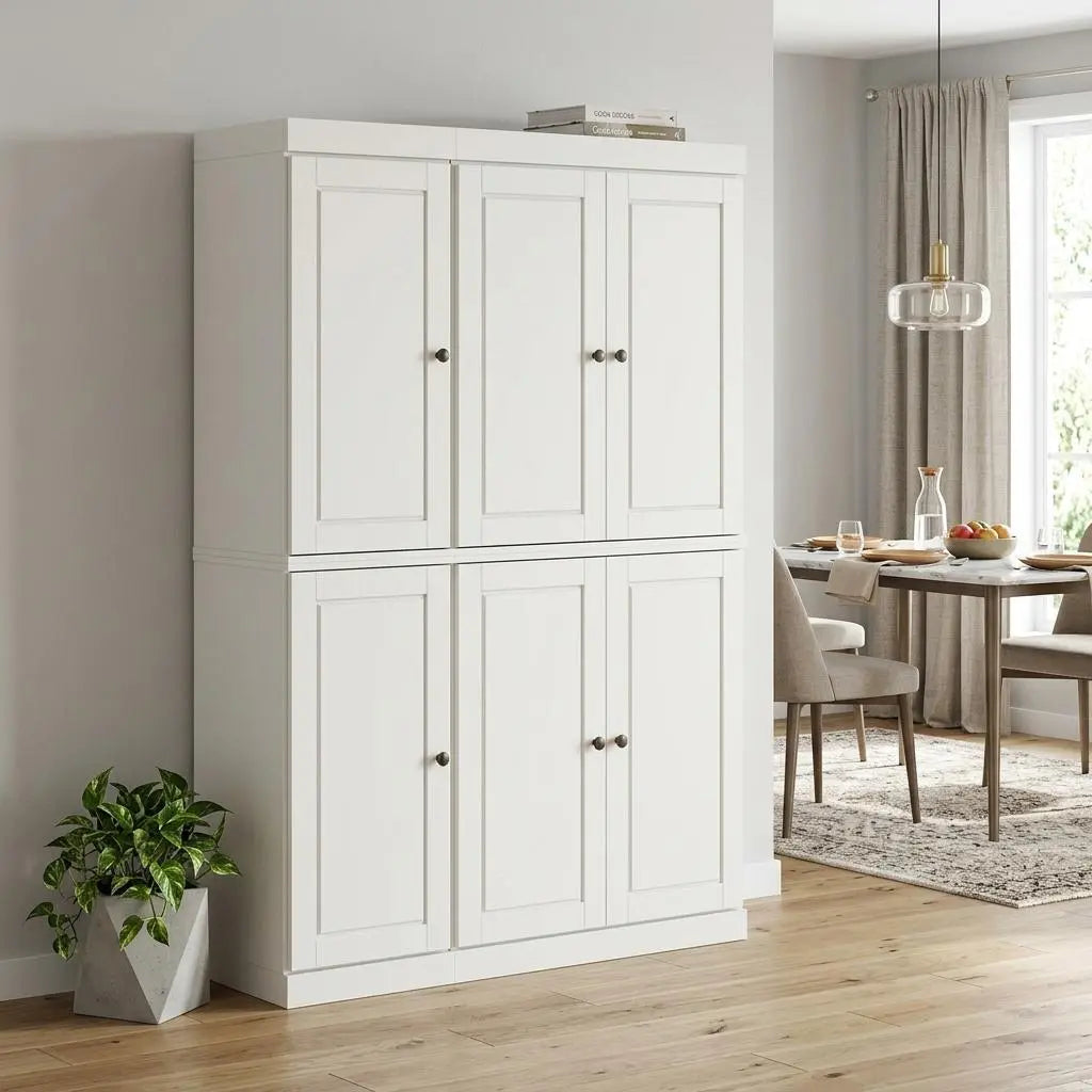 72" Off White Solid Wood 8 Pantry Or Storage Closet Homeroots Kitchen & Dining