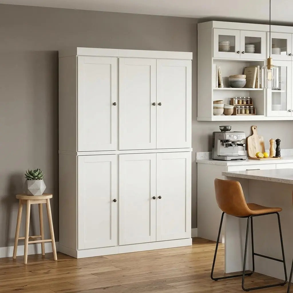72" Off White Solid Wood 8 Pantry Or Storage Closet Homeroots Kitchen & Dining