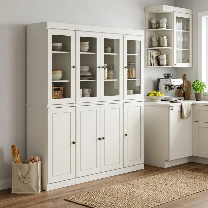 72" Off White Solid Wood 8 Pantry Or Storage Closet Homeroots Kitchen & Dining