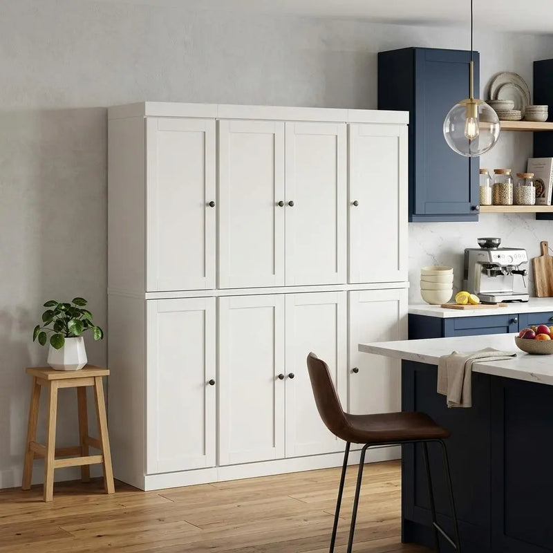 72" Off White Solid Wood 8 Pantry Or Storage Closet Homeroots Kitchen & Dining