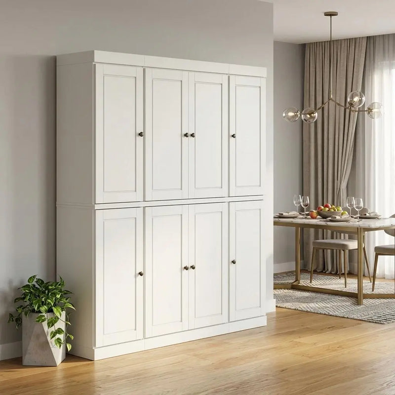 72" Off White Solid Wood 8 Pantry Or Storage Closet Homeroots Kitchen & Dining